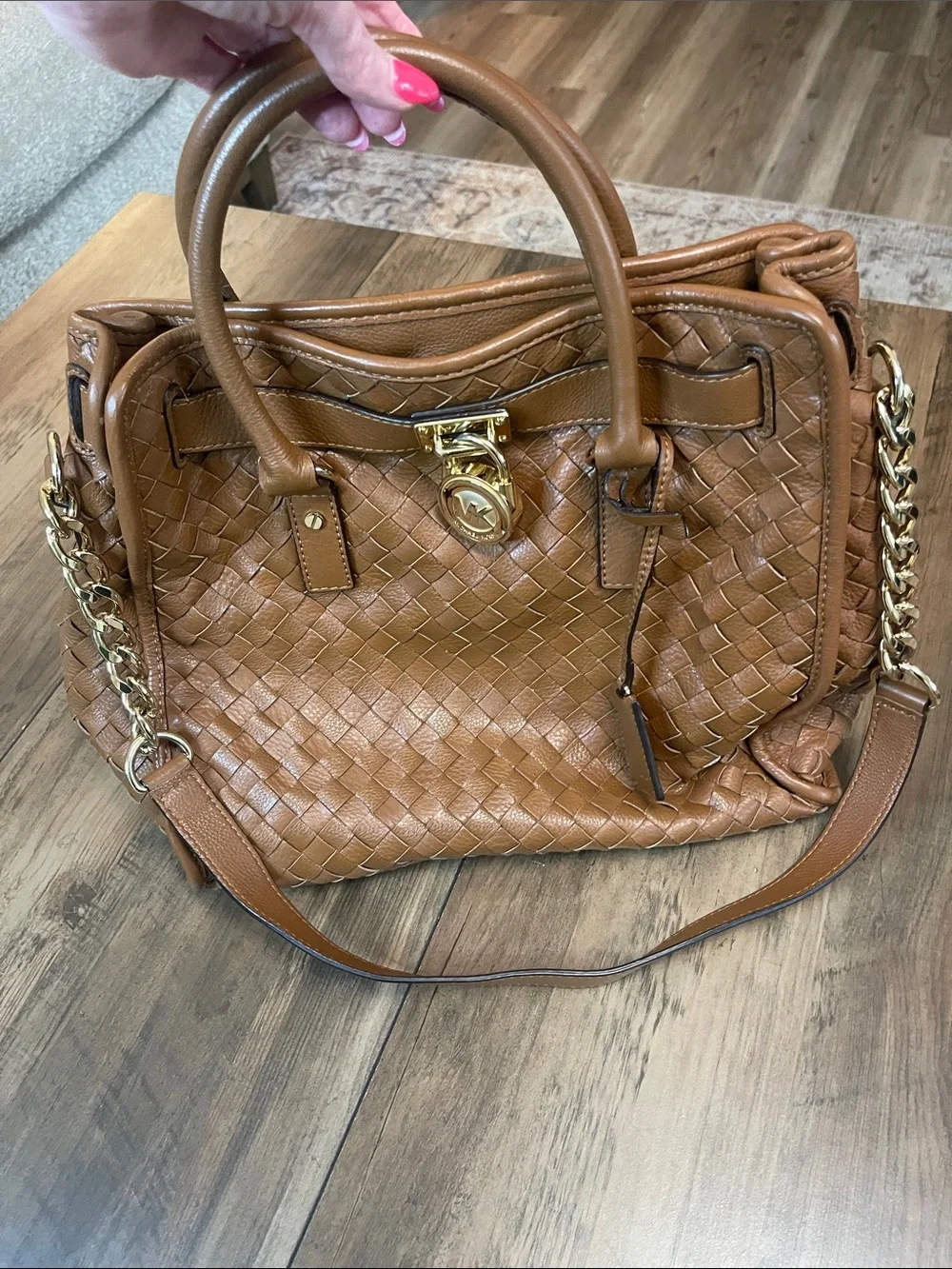 Michael Kors: Vintage Leather Satchel - Cognac Brown with Gold Details
